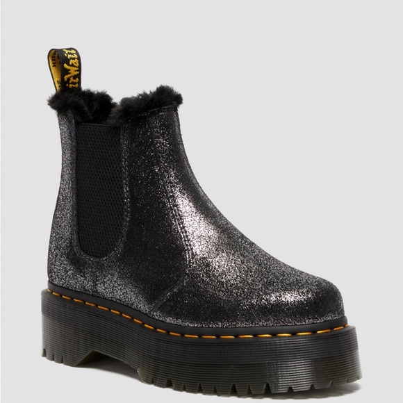 NWT Dr. Martens liquid Chelsea Boot Platforms leather metallic Fur punk grunge - Picture 9 of 14